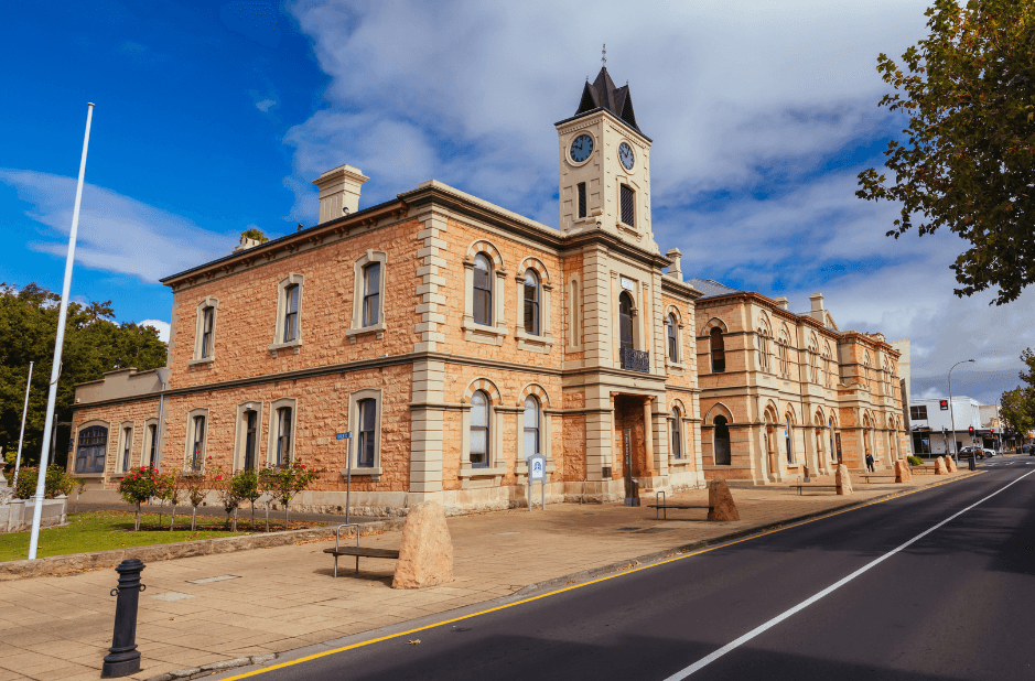 Historic town hall on a sunny day
